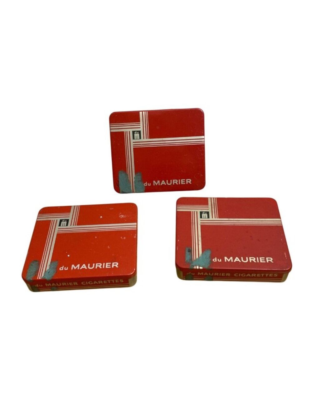 Vtg Du Maurier Red Cigarette Case Box Tin One w Paper Insert NY USA England 3.5"